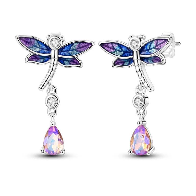 Luxury Copper Pink Sparkling Heart Pearl Earring Glitter Iris Butterfly Stud Earring Mature Glamor Women Jewelry Accessories