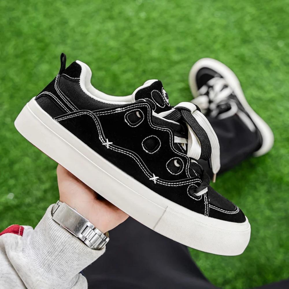 Men's Vulcanized Shoes, A Niche Color-blocked New Lace-up Flat Heel Trend Brand, Four-season Anti-slip Soft-soled Board Shoes