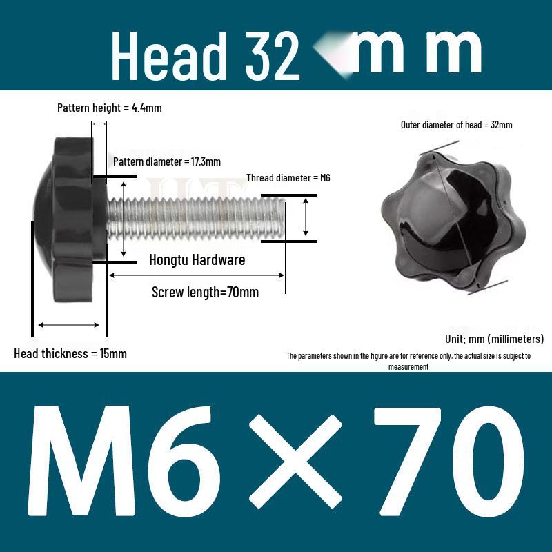 32-Head Rubber Six-Star Plum Blossom Handle Knob M5/M6/M8 Plastic Thumb Screw