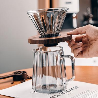 Huishoudelijk Koffiezetapparaat Geavanceerd Grijs Glas Handgezette Koffie Druppel Filter Kop Houten Pallet Sharing Pot Koffieware