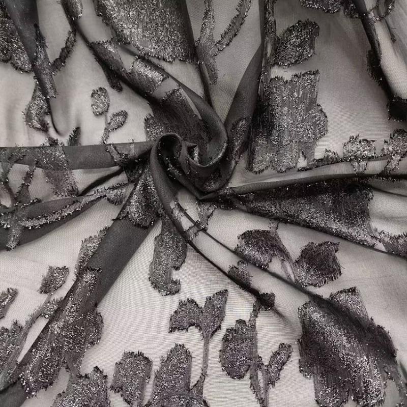 100см*150см Шифон Яркий шелк Флок Ткань Креп Принт 75D Шифон Креп Полиэстеровая ткань для DIY Одежды Платья Декора 1meter чёрный