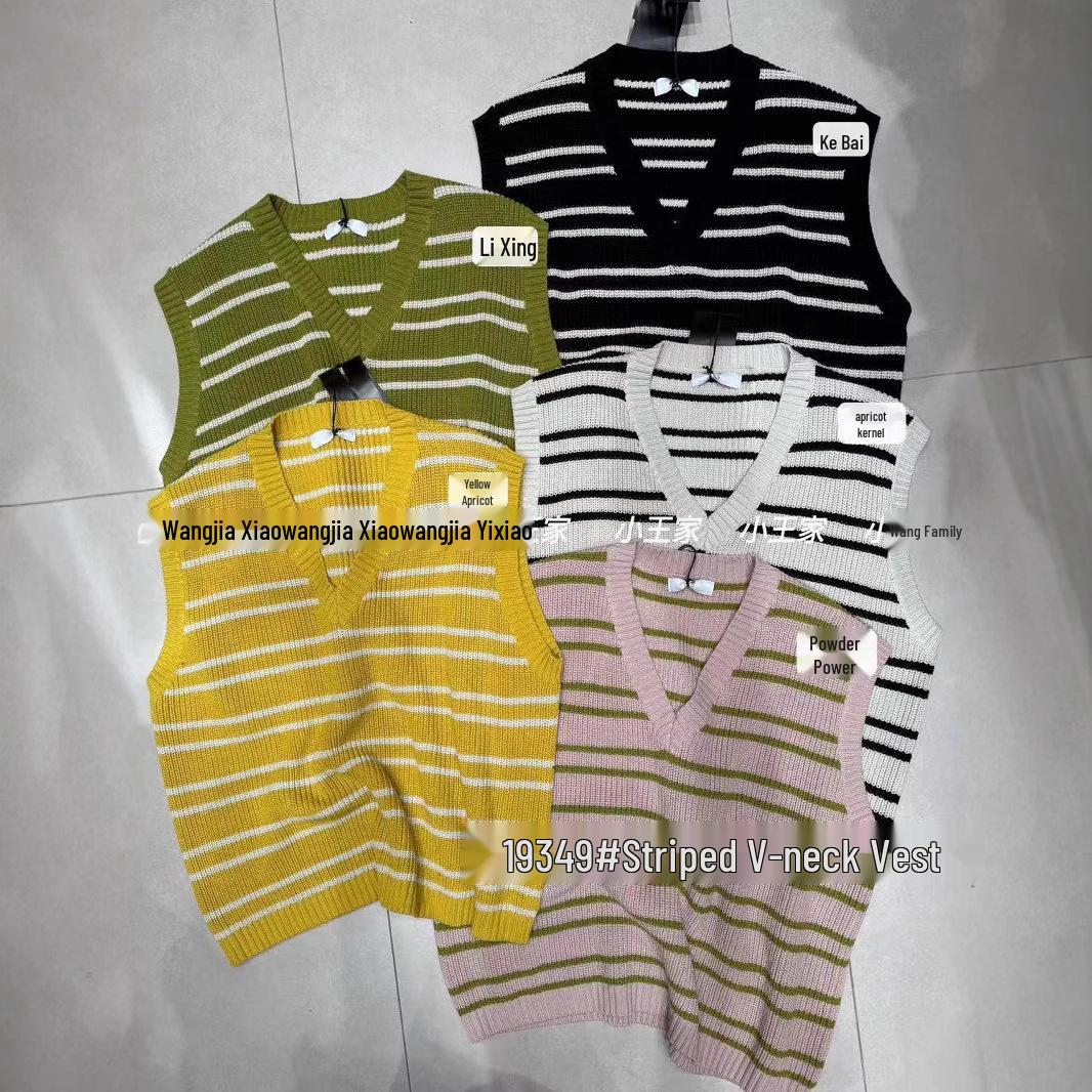 

Xiao Wang s Spring Loose Plus Size V-Neck Striped Sweater Vest One Size абрикосовий/жовтий
