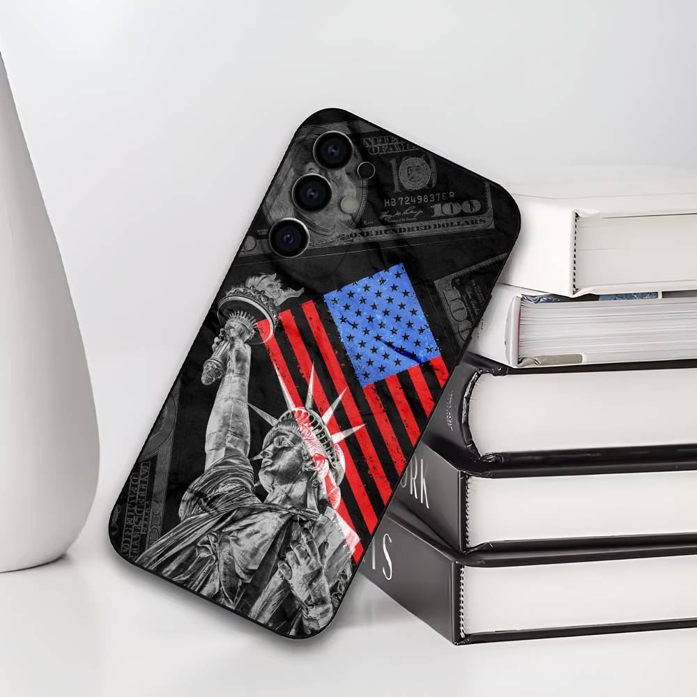 America Flag S-Statue L-Liberty  USA Phone Case For Samsung S25,S24,S21,S22,S23,S30,Ultra,S20,Plus,Soft Silicone Black Cover