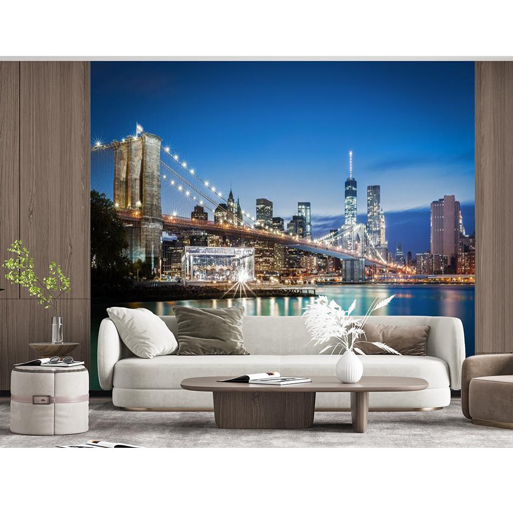Modern City Wall Murals Suspension Bridge Night Scene Wallpaper Bedroom Living Room Decorative Mural