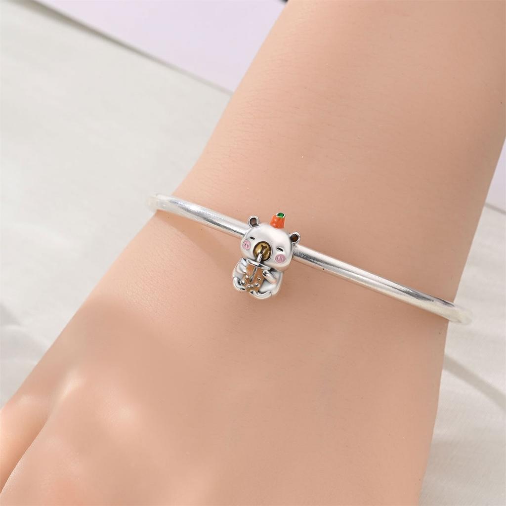 Copper Animal Capybara Adorable Pet Feline Cute Cat Pendant Charm Bead Fit Original Bracelet For Woman Diy Jewelry