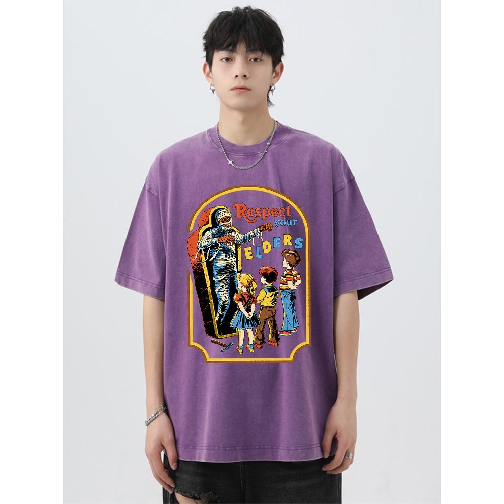 Respect Your Elders Mummy Funny Washed Retro Men Tee T Shirt Breathable Clothes Oversize Short Sleeve
