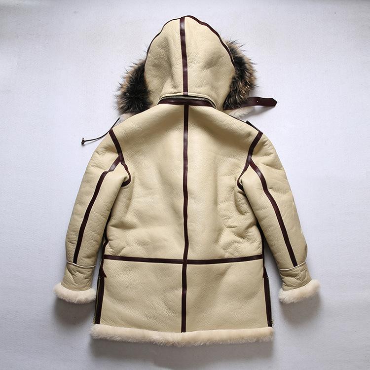 American empty B flight suit fur integrated coat men's removable hat medium and long sheepskin fur fur jacket