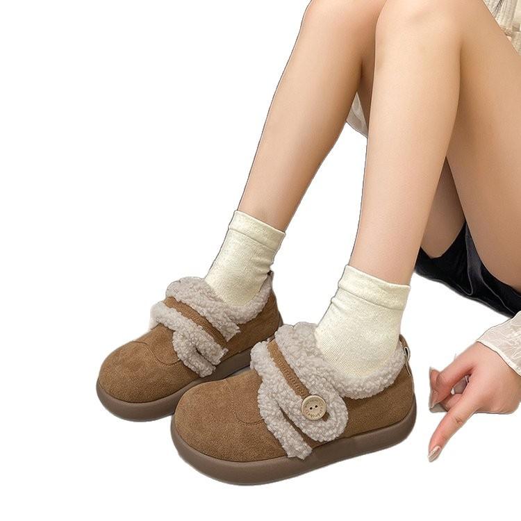 Genuine Leather, New In Autumn and Winter, Cute Round-headed Small Potato Single Shoes, Fluffy Shoes, Plush Warm Lamb Wool Small Leather Shoes for Wom