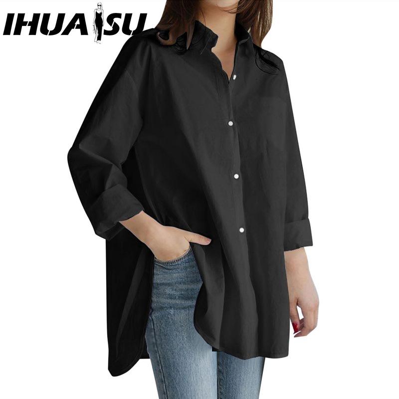 IHUASU Women's Fashion Casual Solid Color Print Long Sleeve POLO Neck Blouses & Shirts