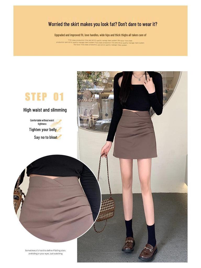 High-Waisted Slimming A-Line Pleated Midi Skirt with Irregular Wrap Design for Children, Autumn 2024 Collection