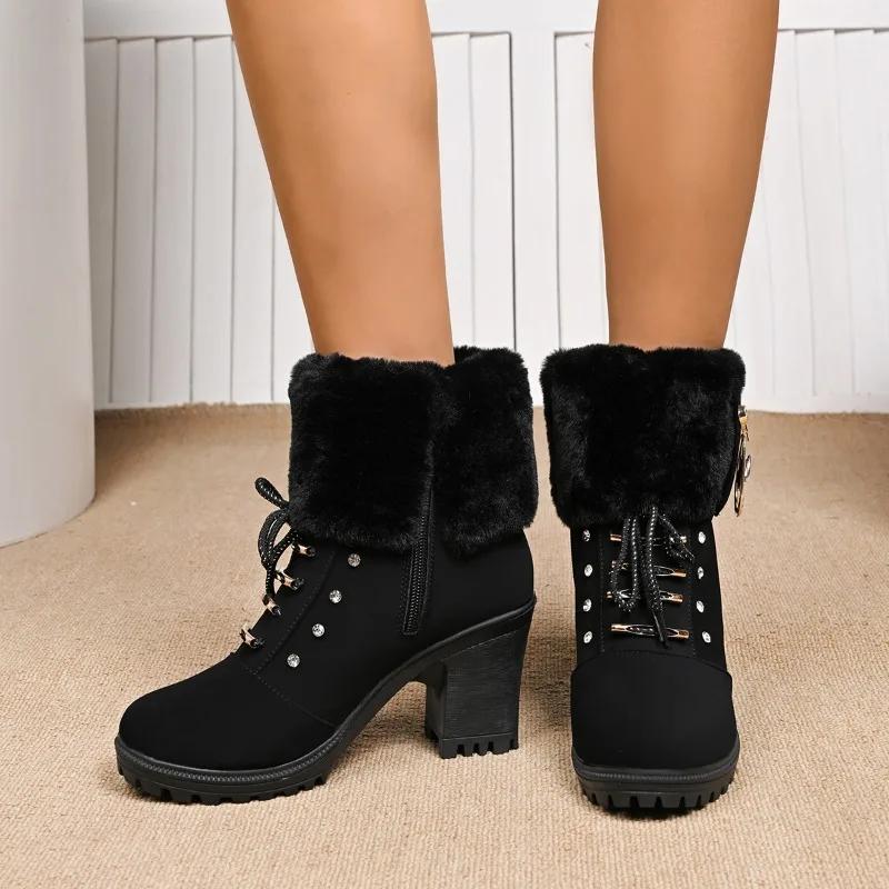 Fashion 2025 Best Seller Side Zipper Women's Boots Fashion Metal Decoration Office and Career New Turned-over Edge Plus Size Ankle Boots