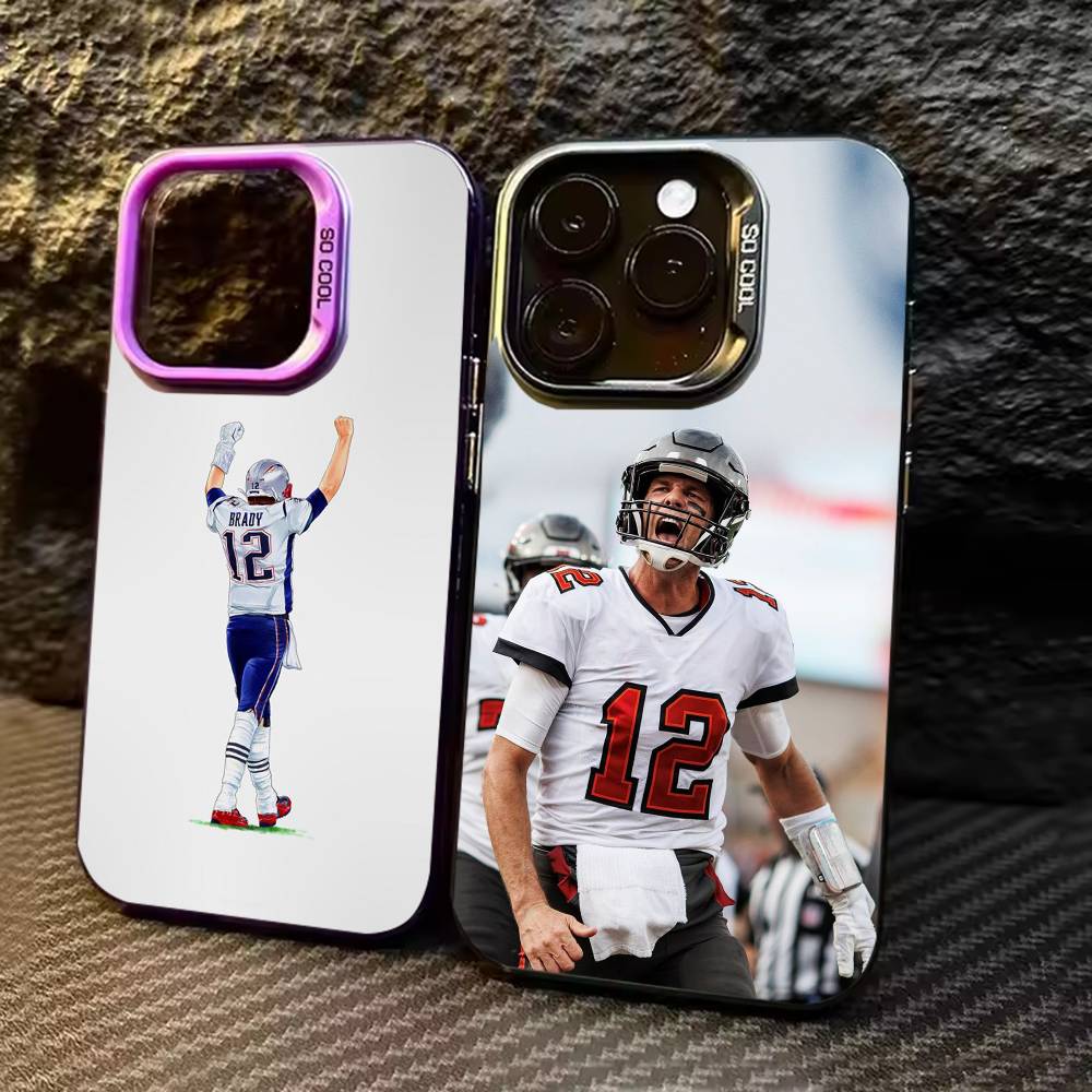 Rugby Tom B-Brady 12 Phone Case For iPhone 17 16 15 14 13 12 11 Pro Max Plus Silver candy Matte Cover