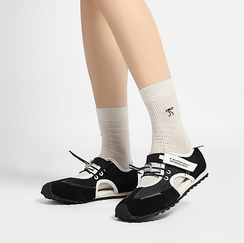 French Light Mouth Mary Jane Shoes Single Shoes Women'S Summer Velcro Flat Silver Mesh Ballet Training Shoes