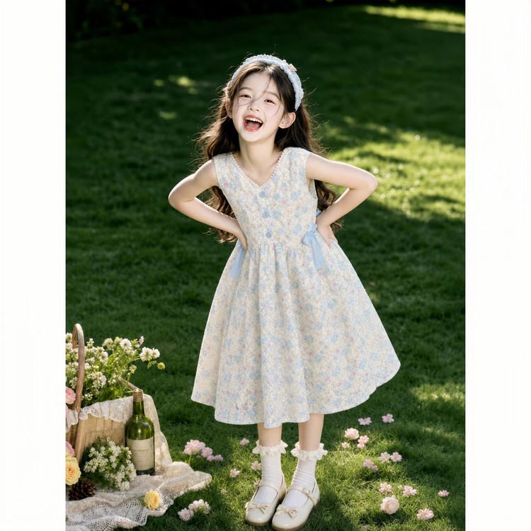 Children's Dress Summer New Full Print Tank Top Skirt Thin Sweet Princess Skirt Girls' Stylish Skirt