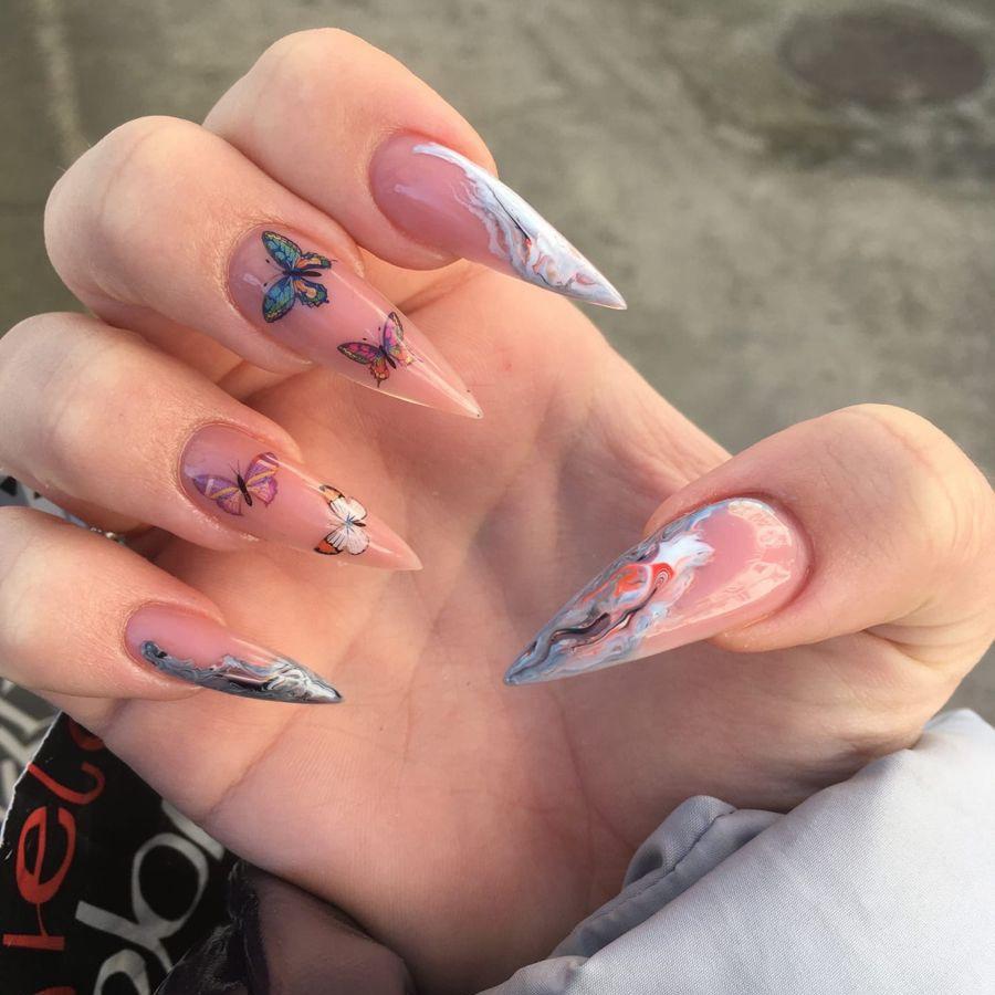 24Pz Unghie Finte Colorate Occhio di Gatto Arte Design Arcobaleno Punte Unghie Copertura Totale Semplici Lunghe Mandorla Unghie Finte Ovali Press on Nails