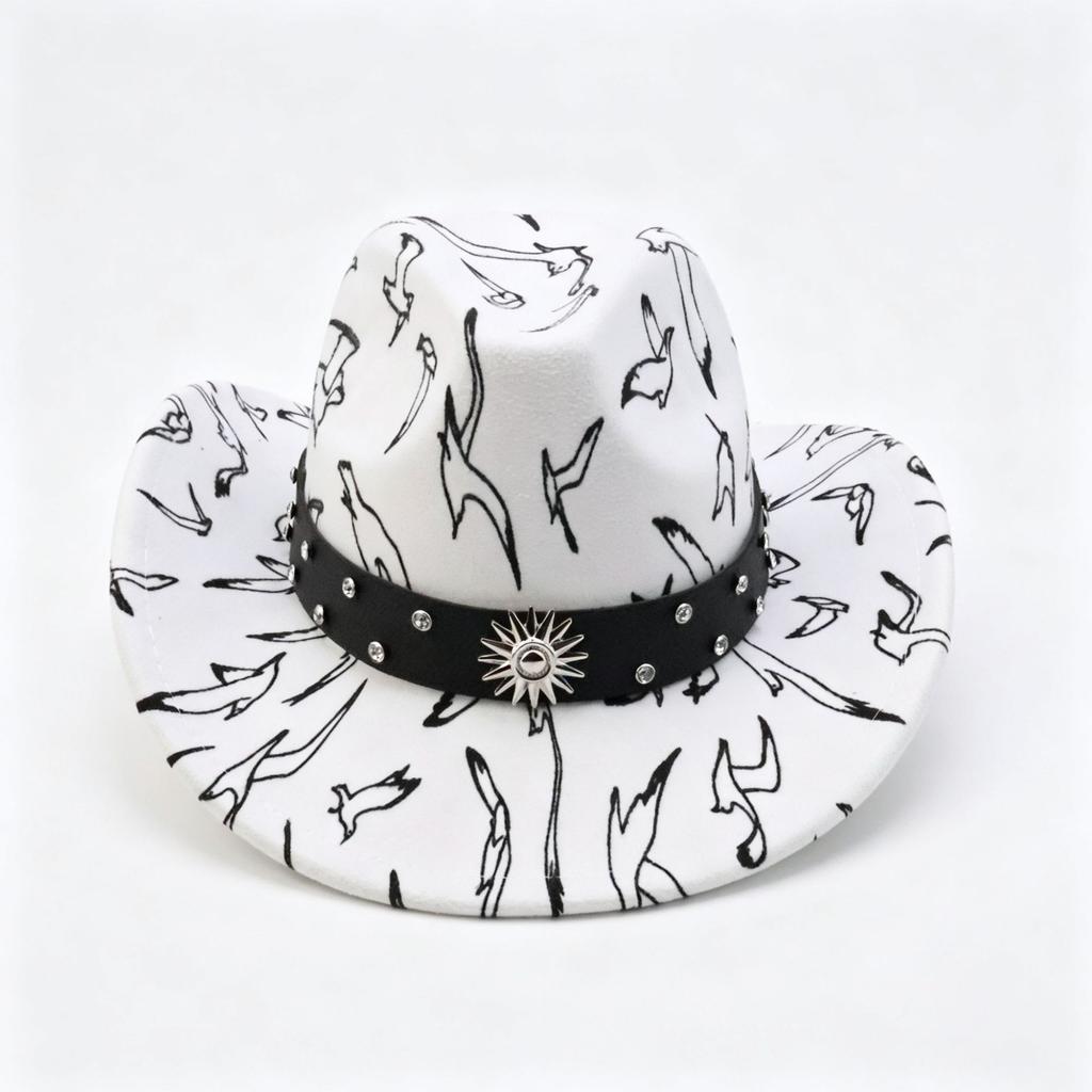 New printed graffiti western cowboy hat sun flower belt accessories cowboy hat fashion versatile cowboy hat