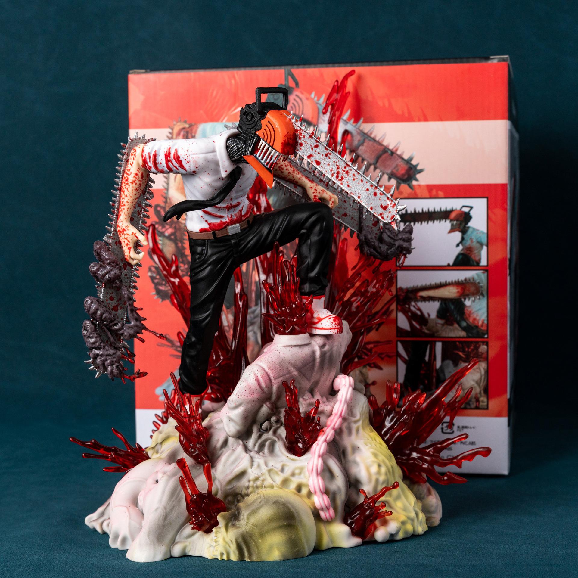29cm Chainsaw Man Denji Pochita Vechtscène Anime Figuur Model Standbeeld Jongens Collectie Desktop Decoratie Ornament Speelgoed Cadeaus 29cm with box