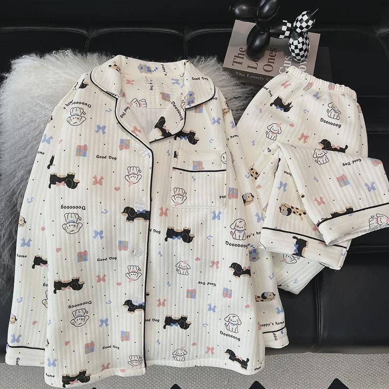 "Set de pijama de toamnă/iarnă pentru femei TikTok": Set din bumbac drăguț și călduros din două piese pentru purtat acasă"