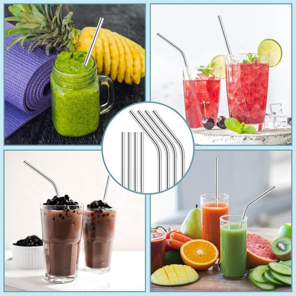 33 Pack of metal straws reble,15 Straight +15 Bent 8.5 Inch Stainless Steel Straws, 3 Cleaning Brushes Included, Perfectly Compatible with 20oz Cup