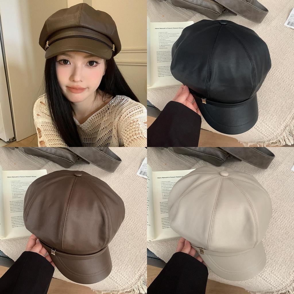 Stylish 2024 Fashionable Pu Beret Hat For Women Summer Lightweight Versatile Cap With Embroidery