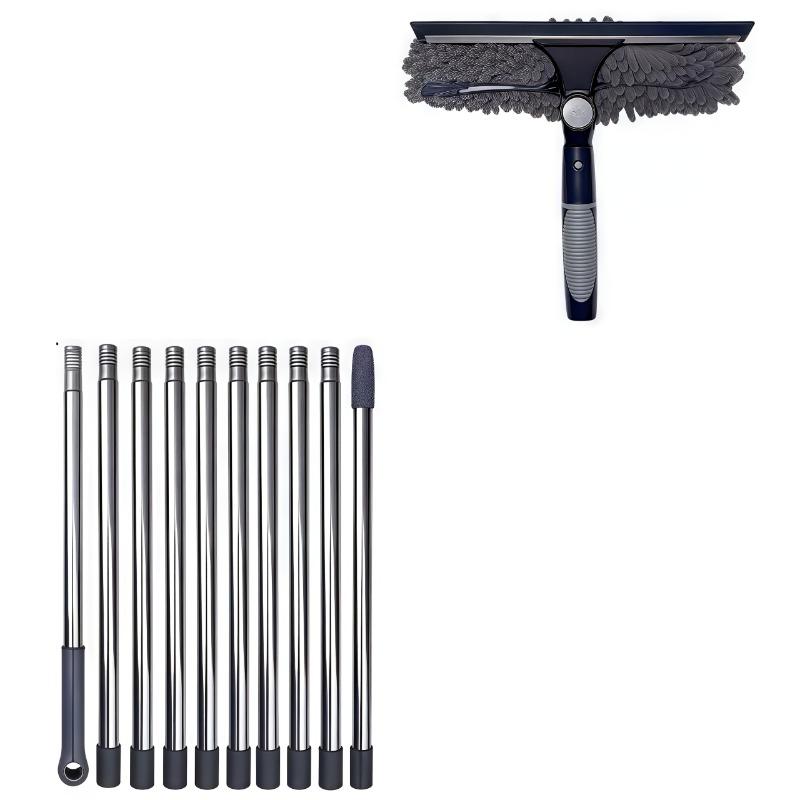 1PACK Professional High-rise Window Cleaning Tool Kit - Microfiber and Absorber with Stainless Steel Rod for Skyscrapers and High-rise Buildings