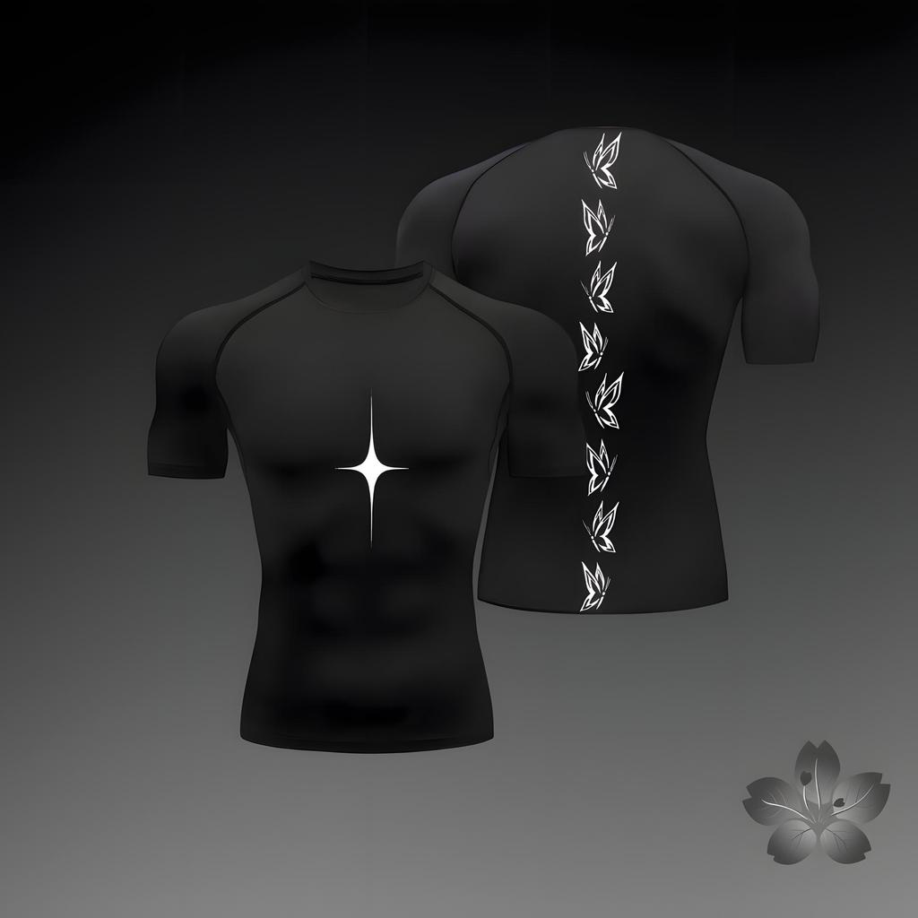 2026 Anime Graphic Compression Shirts for Men Athletic Quick Dry Tshirts Tees Tops Gym Workout Undershirts Short Sleeve Rash Guard
