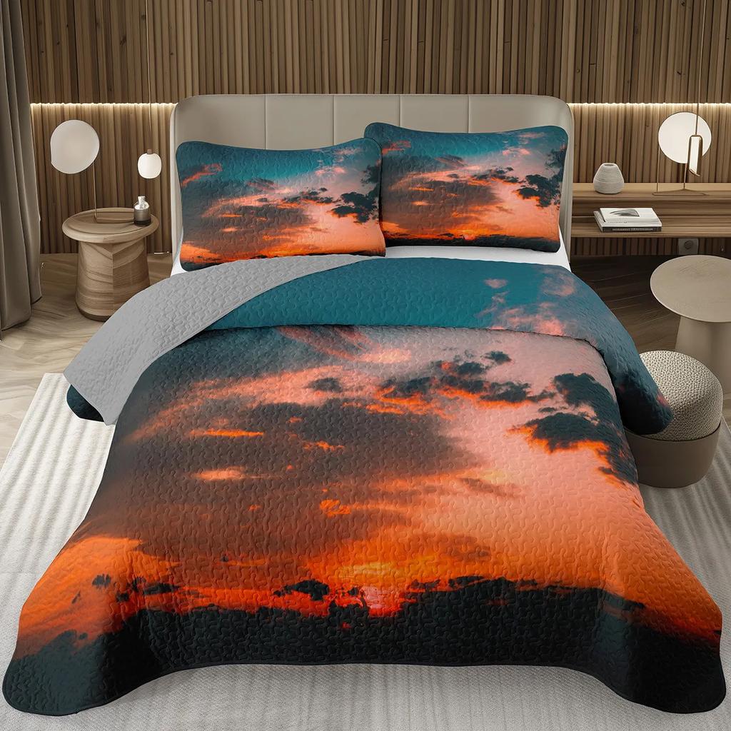 Natural Scenery Coverlet Set Sunset Sky Bedding Set White Clouds Bedspread Set Twin Full Queen Size for Kids Girls Boys Teens