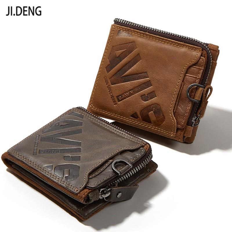 Real Cowhide Men's Short Wallets Fashionable Casual Zippers Wallet With Open Opening Multifunctional Change