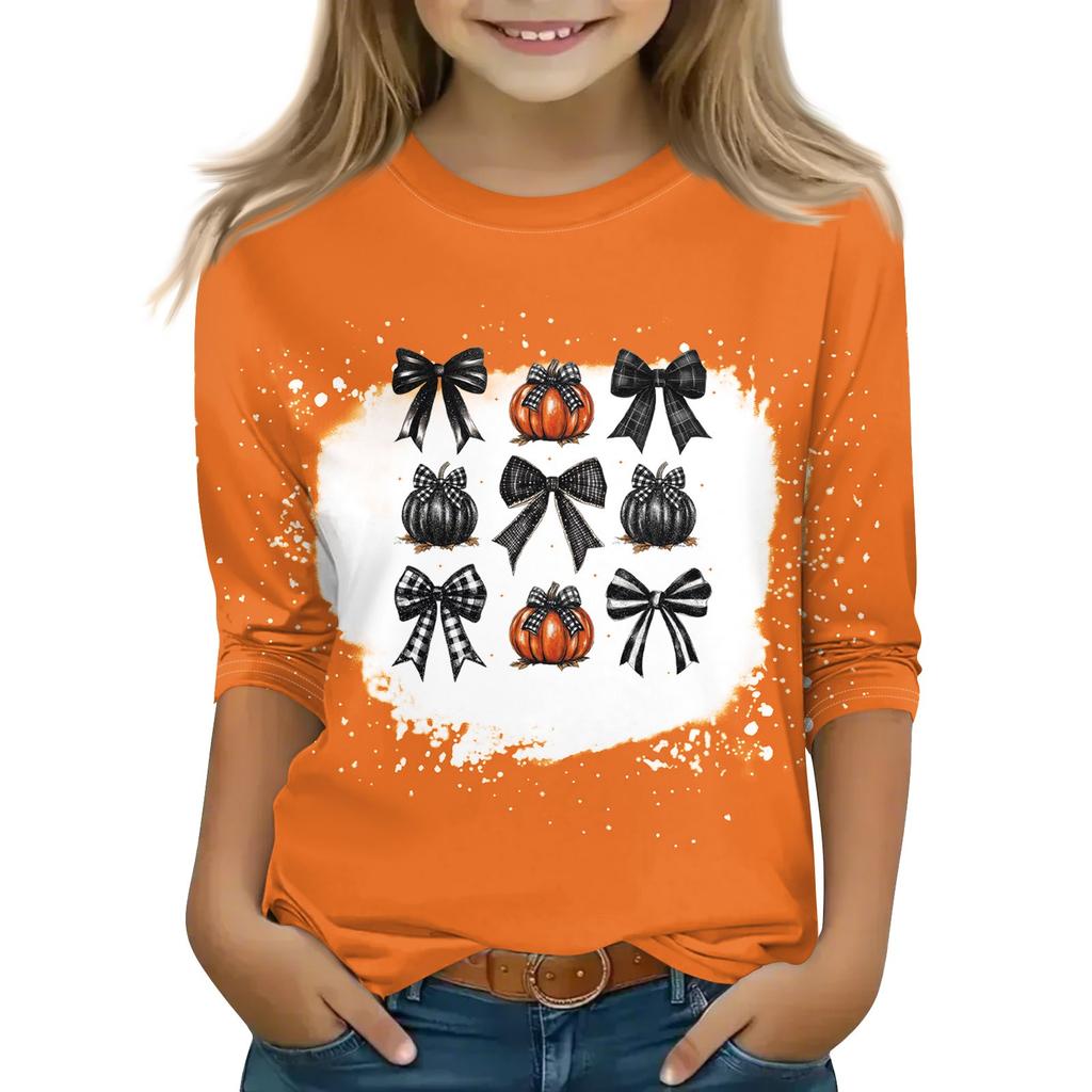 Print topper for ungdom jenter 5-16 år rund hals 3/4 ermer T-skjorter Trendy topper antrekk T-skjorter