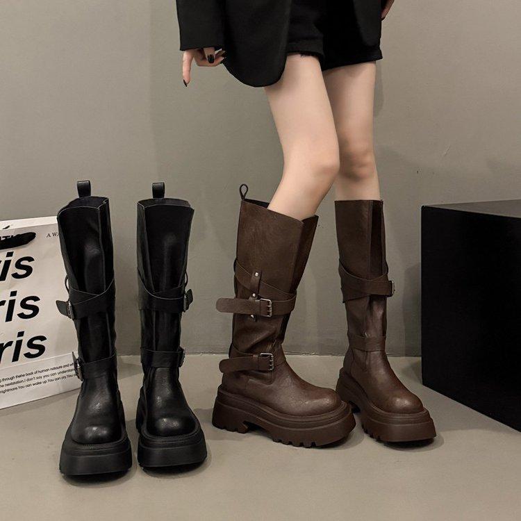 Maillard brune støvletter, lange støvletter, damesko med tykke legger, små tykksålede høye ridestøvler, to måter å bruke, western cowboy-støvler