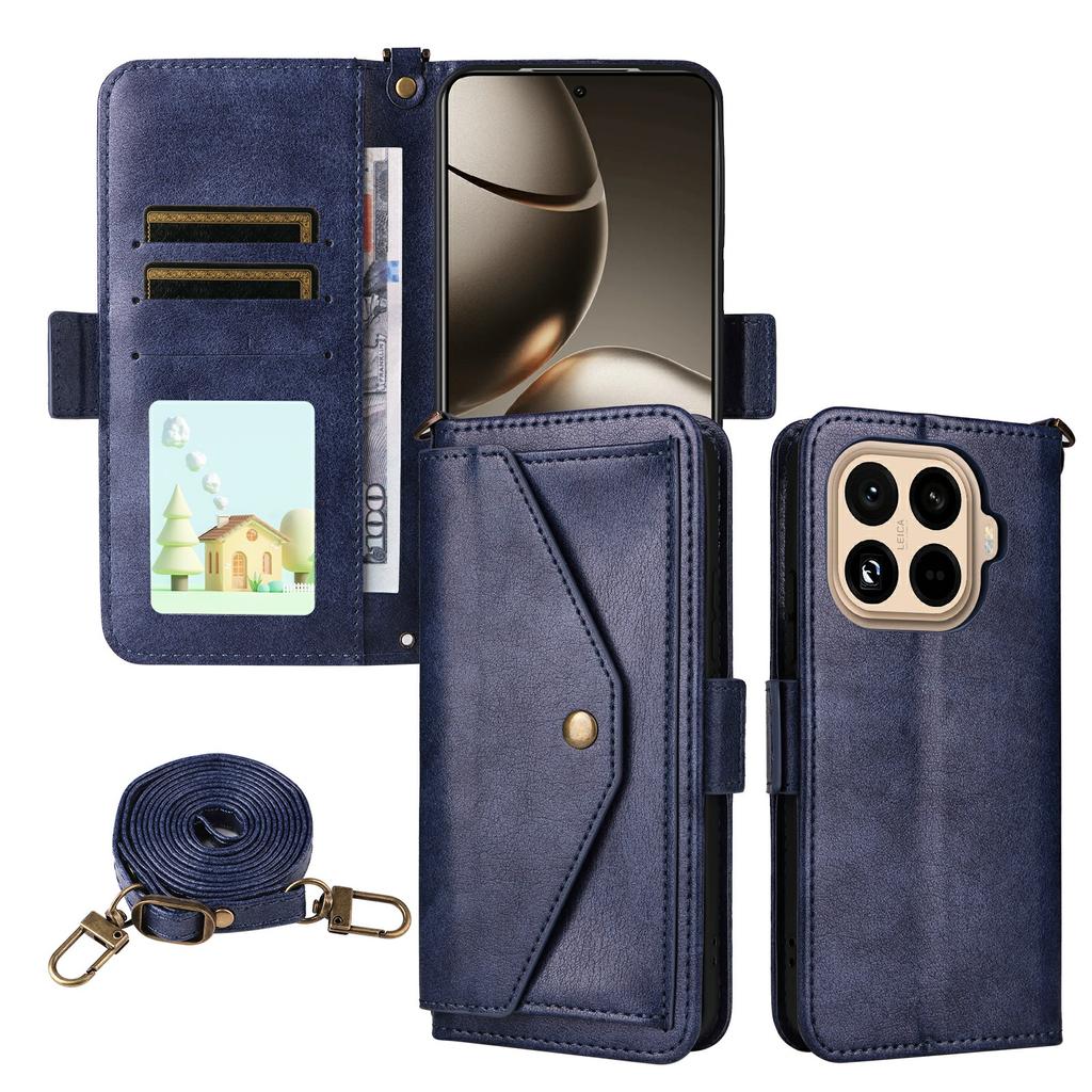 For Xiaomi 15T Pro Leather Case Magnetic Closure Wallet Stand Phone Cover with Crossbody Strap