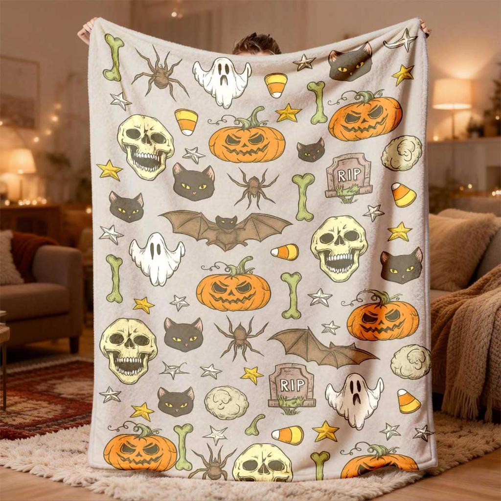 2026 New Halloween Theme Flannel Blanket 1pc Set Soft And Comfortable, Breathable And Non-Sweaty, Easy to Care for (Not Washable), Suitable for Home,