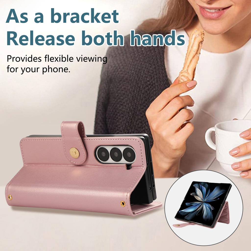 Crossbody Zipper Cards Solt Wallet Leather Rhombus Case for Samsung Galaxy Z Fold 7 6 5 4 3 5G Bag Pocket Long Lanyard Purse