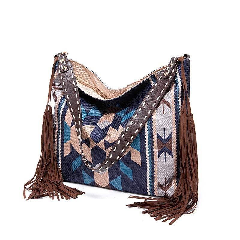 European and American Retro Bohemian Handmade Woven Flowing Silk Cotton and Linen Single Shoulder Large Bag for Women