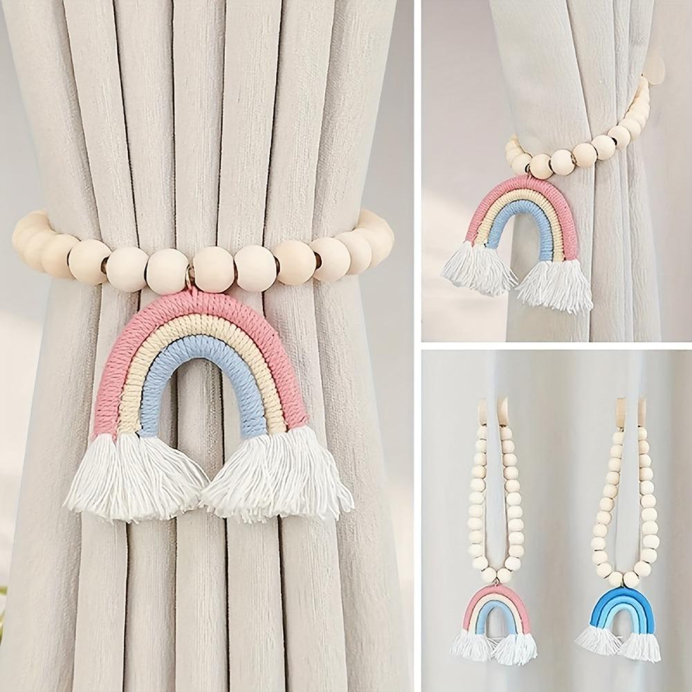 Dreifarbige Regenbogen-Vorhang-Raffhalter Baumwolle Leinen Magnetischer Verschluss Vorhangschnalle Band Regenbogen-Quaste Vorhanghalter