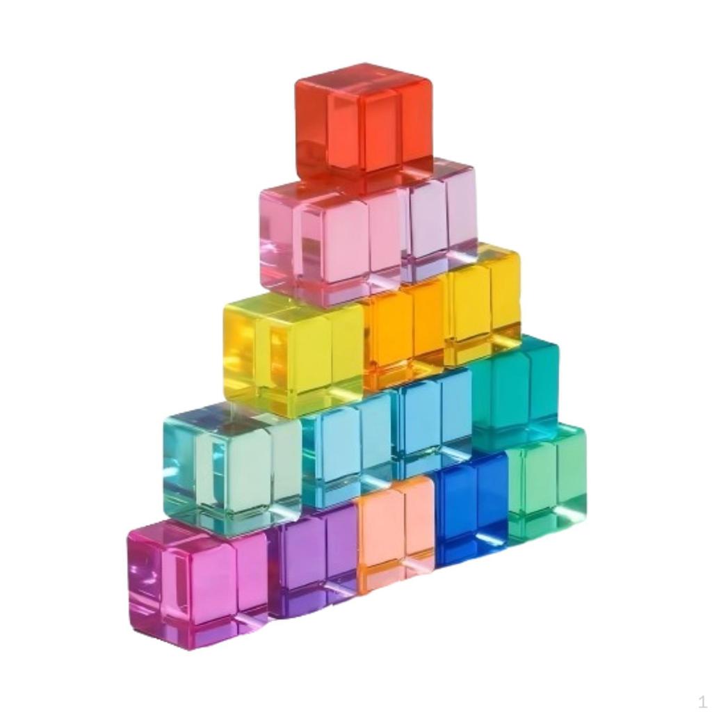 Building Blocks Set Featuring Rainbow Acrylic Cubes for Color Recognition And Stacking Fun