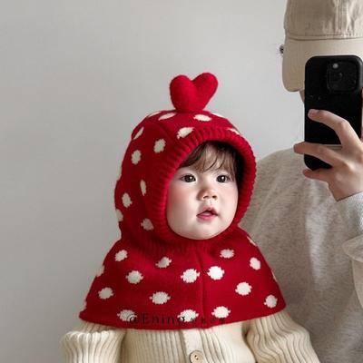 Christmas New Red Baby Hat Scarf Shawl Integrated Boys and Girls Knitted Wool Warm Ear Protection