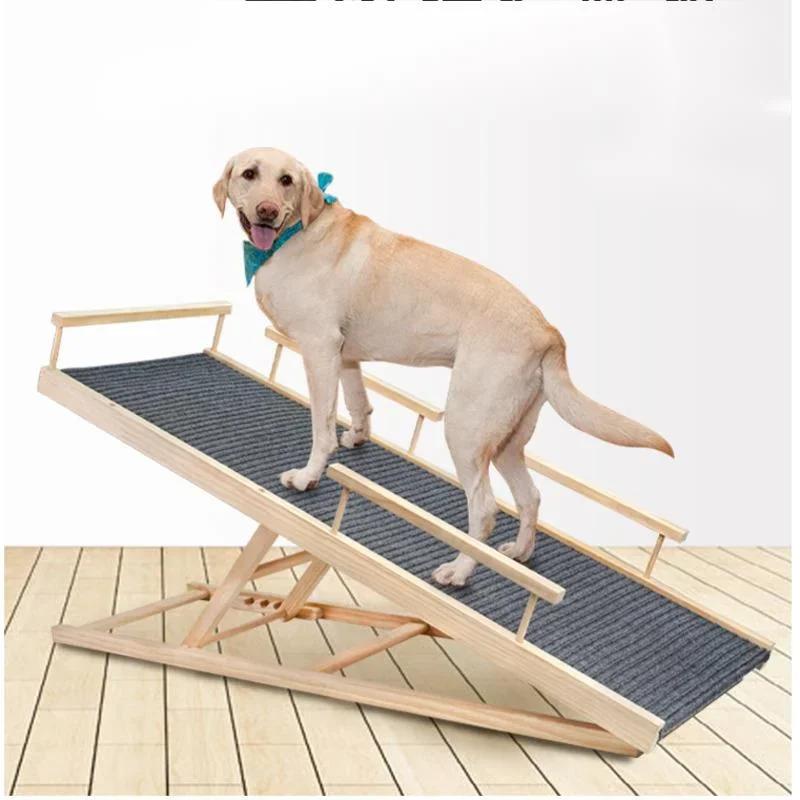 Portable Wooden Folding Pet Ramp Adjustable Non-Slip Dog and Cat Ladder Safe Access for Couch Bed or Car Durable Pet Ramps