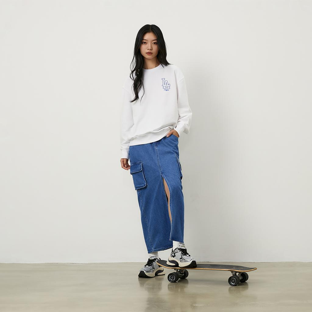 New MLB Los Angeles Dodgers Basic Collection 24FW American Sweatshirt Unisex Ecru 3AMTB9744-07WHS