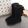 Winter Nieuwe Dames Hoge Top Koeienhuid Sneeuwschoenen Met Strik En Fluweel Bodem Warme Sneeuwschoenen