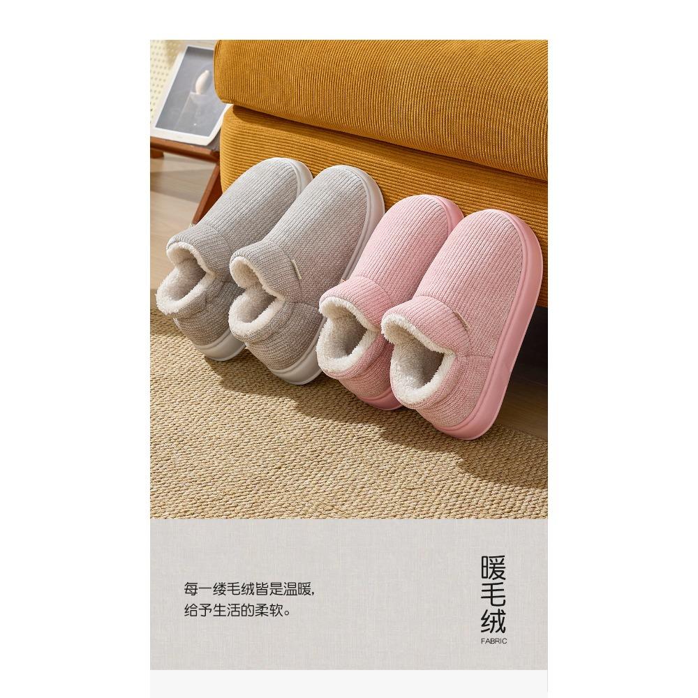 Unisex Plush Closed Heel Cotton Slippers Fleece Lined Thick Anti Slip Winter Home