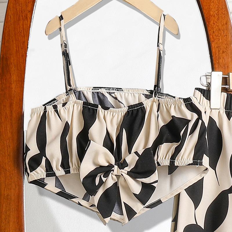 Mädchenmode-Set Sommer Kinder Süßer Druck Neckholder-Top und Hose Zweiteiliges Set