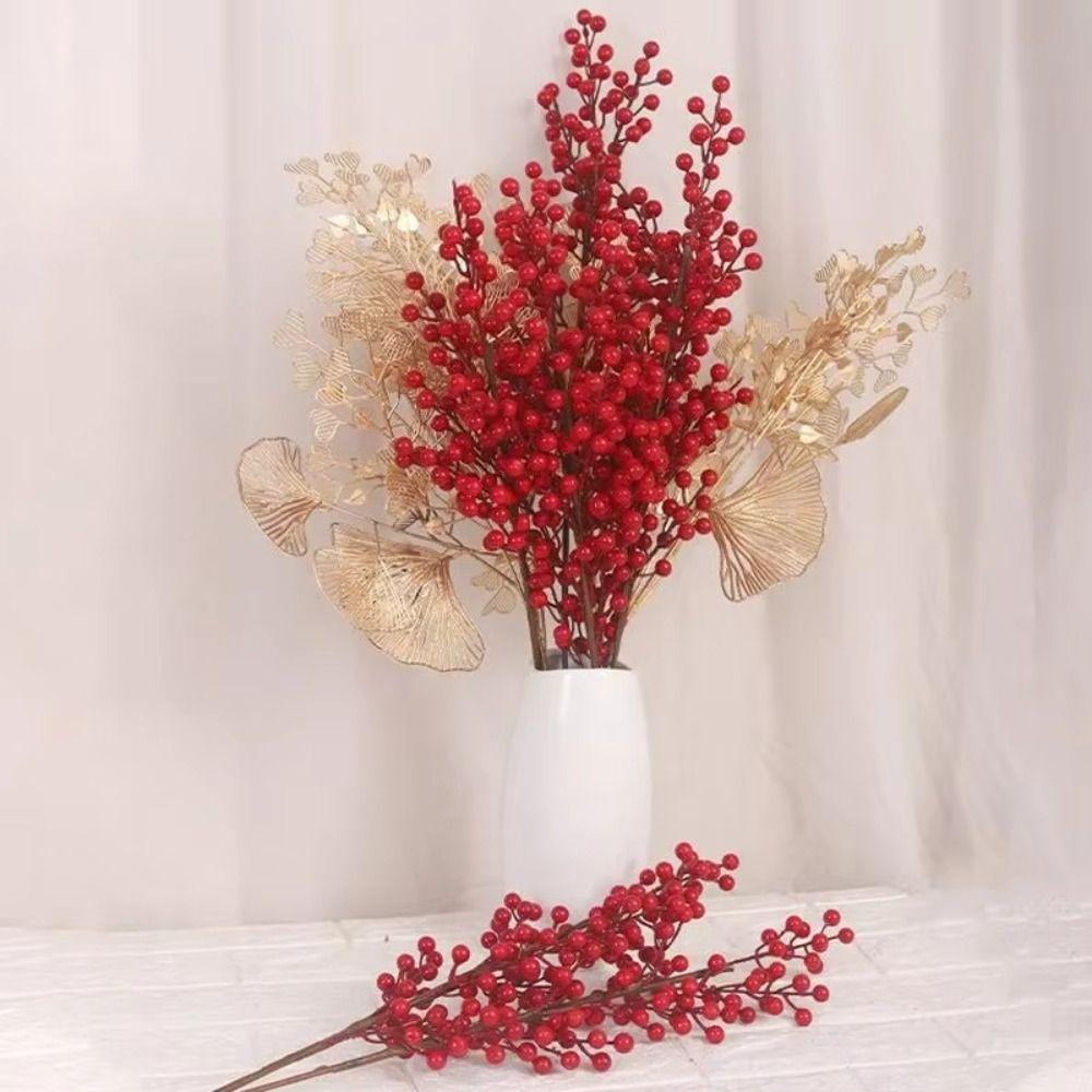 Snow Frosted Artificial Holly Berries DIY Fake Plant Crafts Red Berry Branche Wedding Decoration