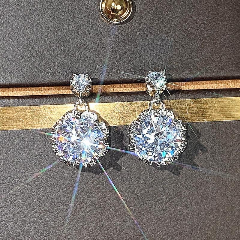 Huitan Dainty Dangle Earrings Cute Round CZ Low-key Simple Girls Daily Wearable Earrings Fashion Versatile Ear Jewelry for Women