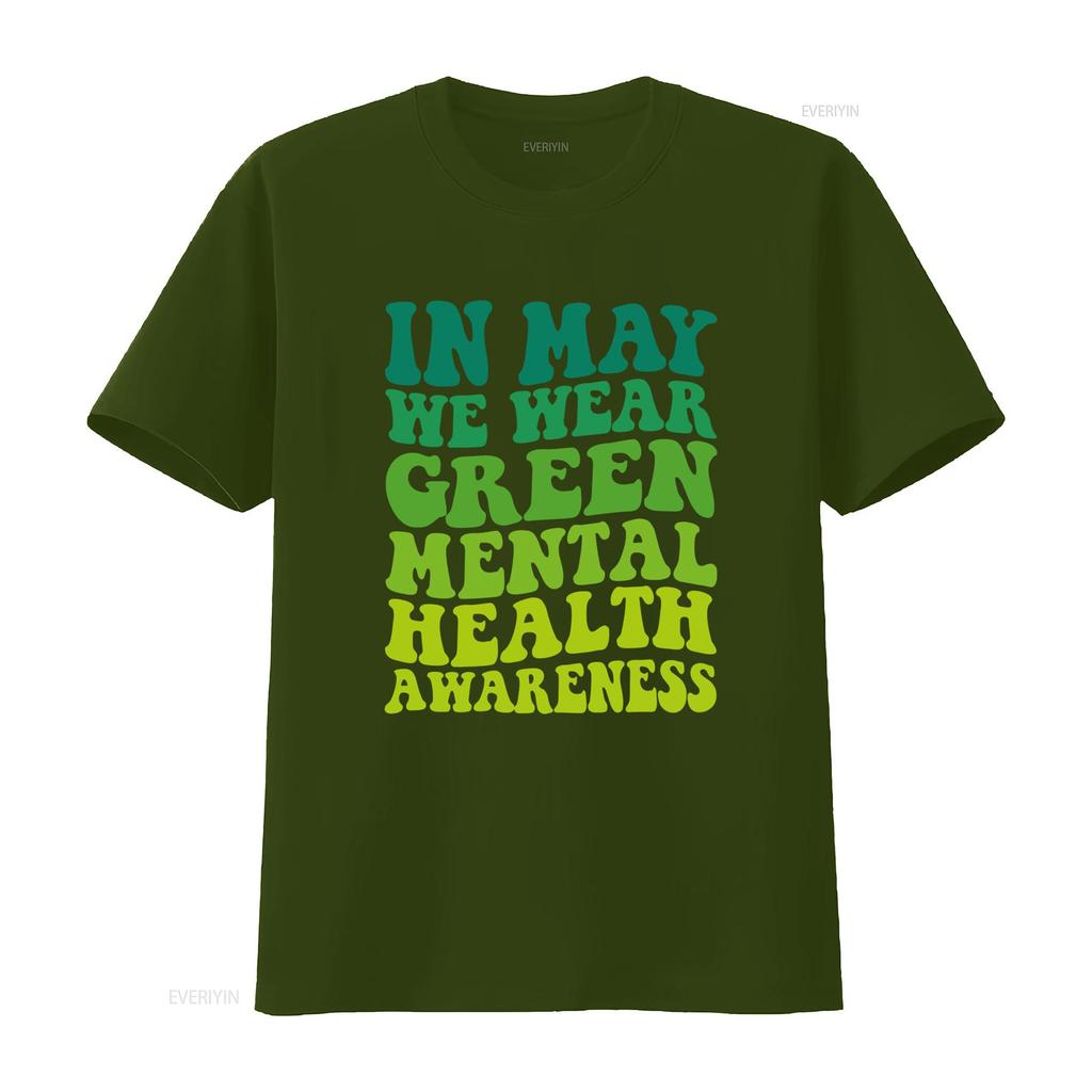 Retro Green Gradient In May We Wear Unisextal Health Awareness Print Casual T Shirt vintage Washed Slightly designer clothes