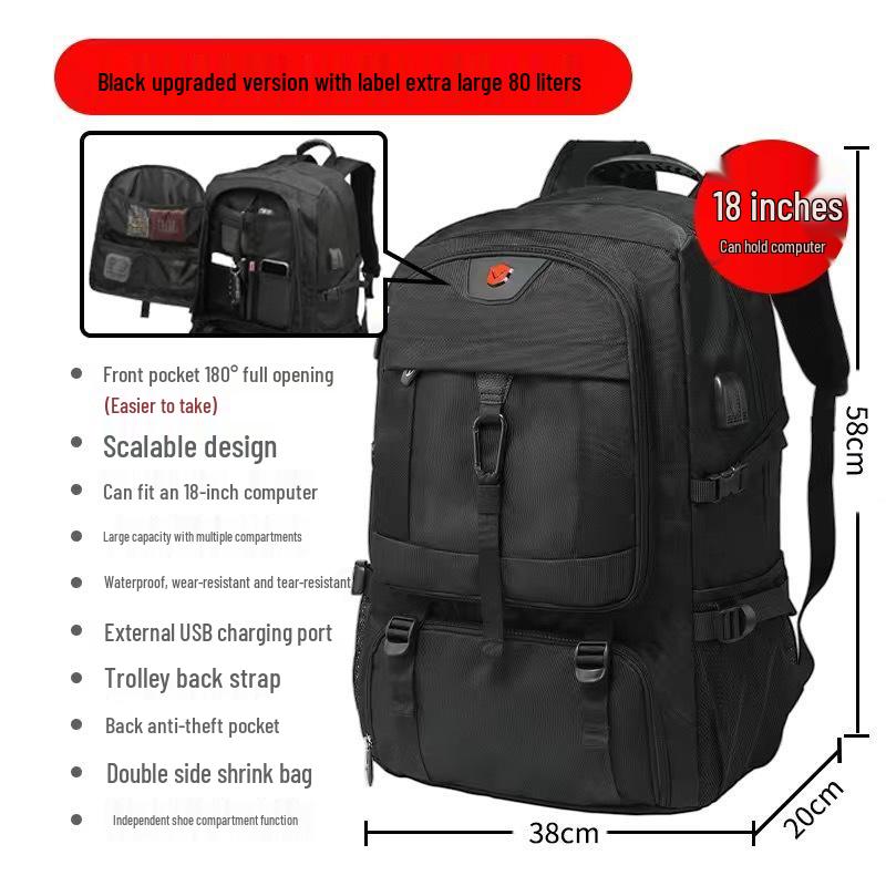 Men's Extra Large Expandable Travel Backpack with Multi-Compartment Storage
