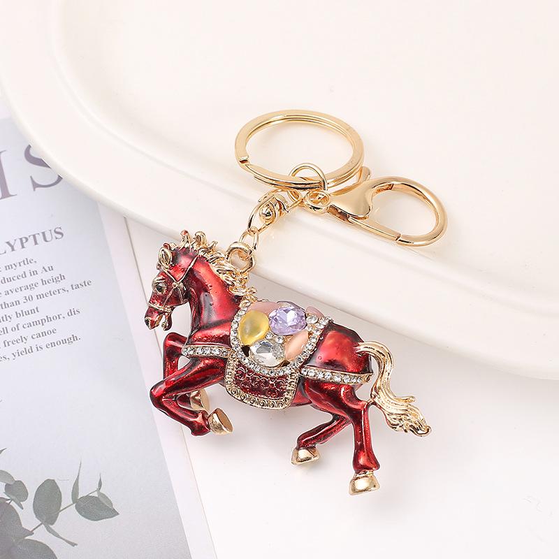 Rhinestone Horse Keychain Stylish Animal Pendant Decorative Key Ring For Women Bag Charm Hanging Lucky Gift