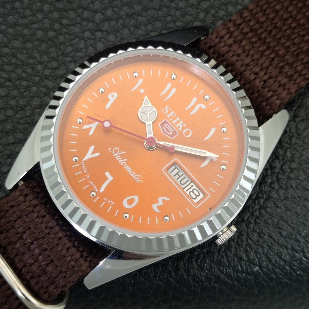 JAPAN VINTAGE REFURBISHED SEIKO 5 AUTOMATIC 6309A MENS ORANGE WATCH a442460-1
