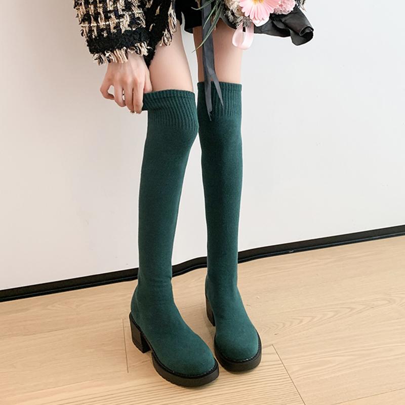 Stivali Lunghi A Tubo Elasticizzati Donna Taglie Forti 35-42 Tacco Spesso Stivali Lunghi Donna Comodi Senza Lacci Slim Alti Botas Mujer