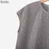 ZANZEA Women Plaid Print Casual Round Neck Sleeveless Blouse